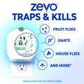 Zevo traps & kills fruit flies, fruit flies, gnats, house flies, fungus gnats and non-biting midges.