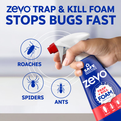 Zevo Trap and Kill Foam stops bugs fast, including roaches spiders and ants.